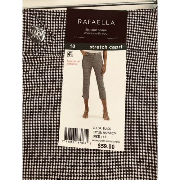 Rafaella Stretch Capri Pants Womens Size 18 Black White Elastic Waist High Waist - Picture 5 of 7
